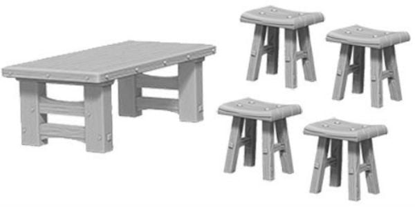 WIZKIDS UNPAINTED MINIS WV4 WOODEN TABLE/STOOLS