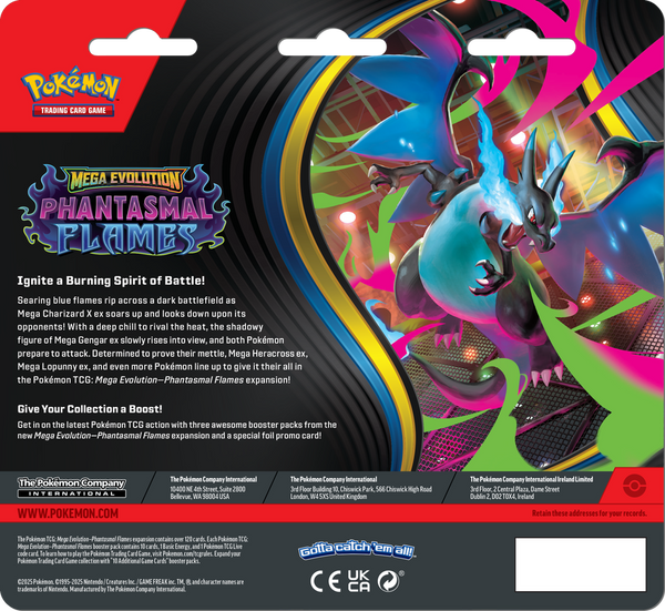 POKEMON ME02 PHANTASMAL FLAMES 3PK BLISTER (1) }2025-11-14
