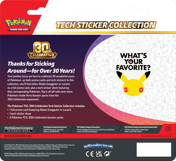 POKEMON 30TH CELEBRATION TECH STICKER COLLECTION (2026-09-16) --1 at random