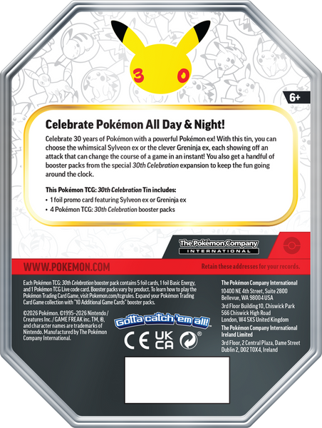 POKEMON 30TH CELEBRATION TIN (2026-12-24) --1 at random