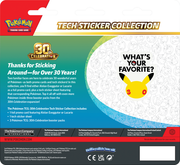 POKEMON 30TH CELEBRATION TECH STICKER COLLECTION (2026-09-16) --1 at random
