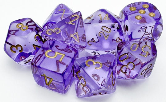 CHESSEX; 7 dés polyédriques TRANSPARENT / TRANSLUCENT