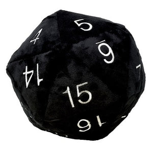 DICE PLUSH JUMBO 10" D20 BLACK with SILVER