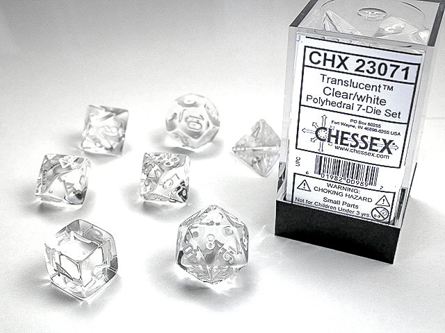 CHESSEX; 7 dés polyédriques TRANSPARENT / TRANSLUCENT