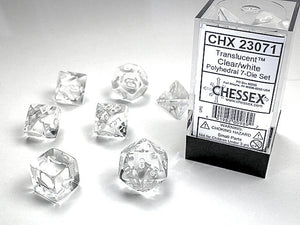 CHESSEX; 7 dés polyédriques TRANSPARENT / TRANSLUCENT