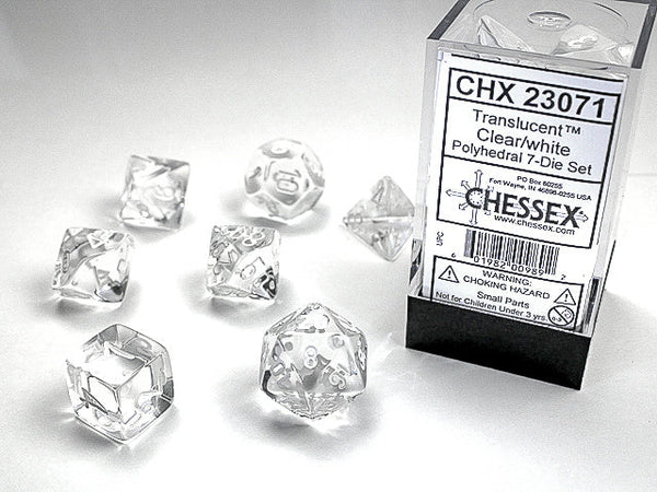 CHESSEX; 7 dés polyédriques TRANSPARENT / TRANSLUCENT
