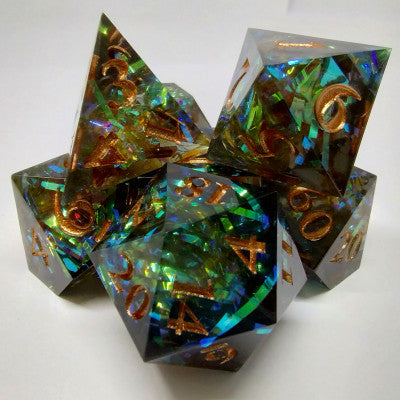 Kits de 7 dés polyédriques en résine - Dés acérés