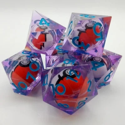 Kits de 7 dés polyédriques en résine - Kit de dés Poké-ball translucide